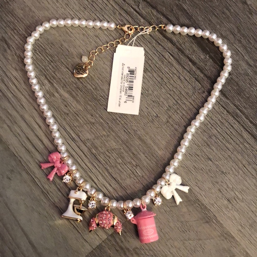 Betsey Johnson Gold Tone & Faux Pearl Bake Shop Charm Necklace NWT
